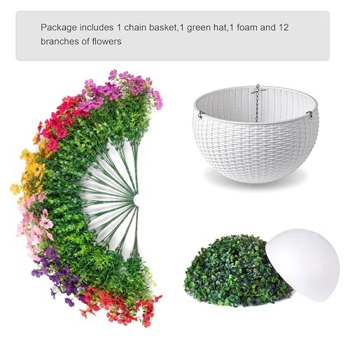 Artificial Faux Hanging Flowers Plants Basket for Outdoor Outside 6 Multicolor gallery