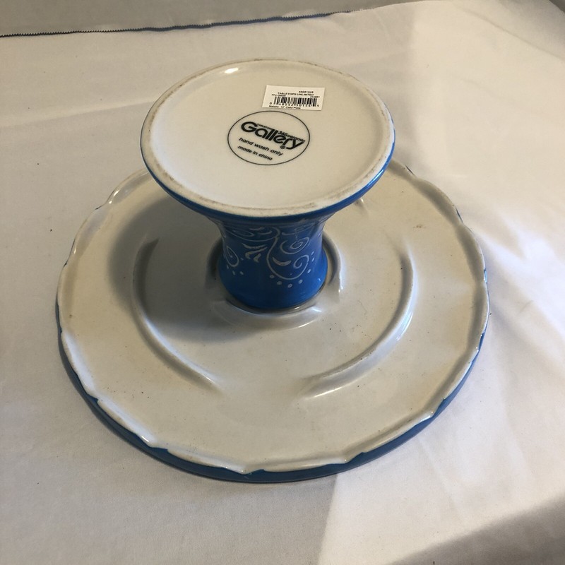 Floral Cake Plate Serving Stand 9.5 x 5.5" Scalloped Edge Blue Flowers Boho gallery