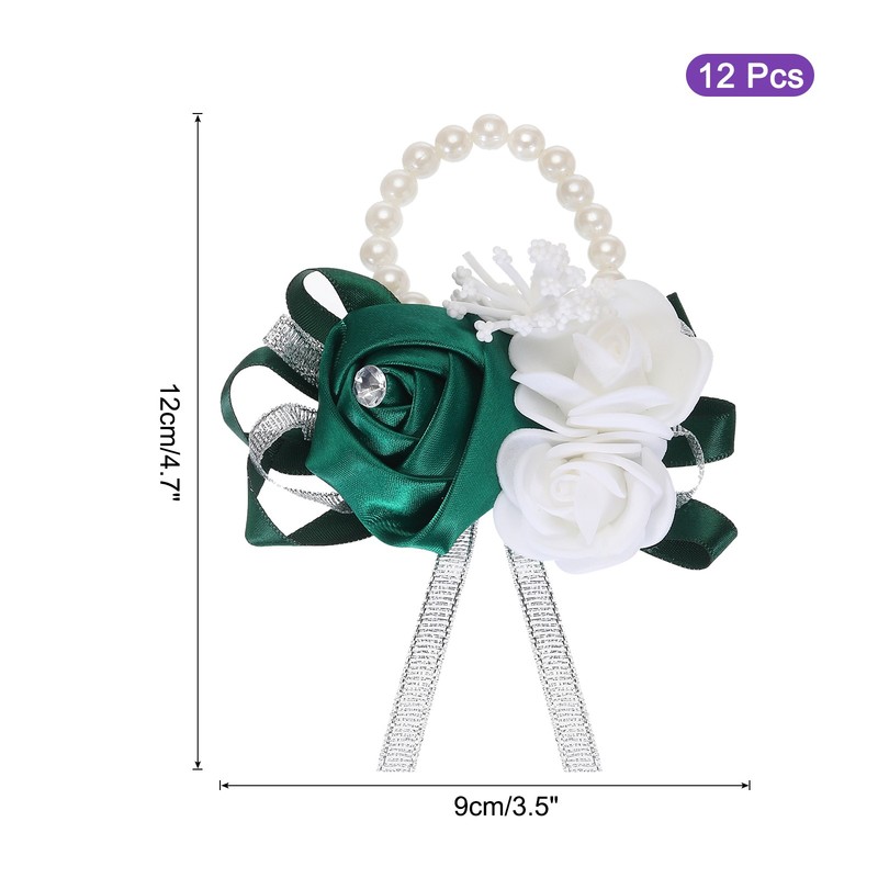 12Pcs Artificial Flower Bracelets for Decorative Roses Dark Green gallery