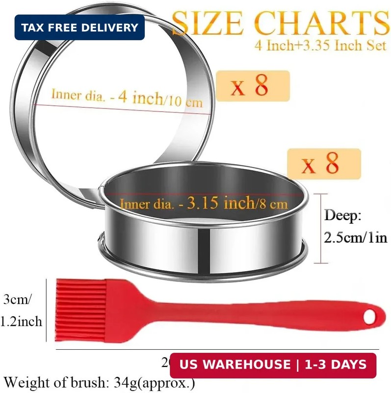 16Packs English Muffin Rings Crumpet Rings 4 inch Stainless Steel Double Rolled gallery