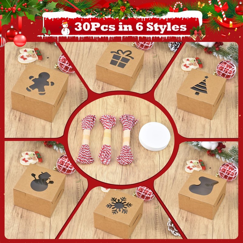 30 PCS 4x4x2.5 Inch Christmas Cookie Boxes Window Brown Bakery Mini Cake Box gallery