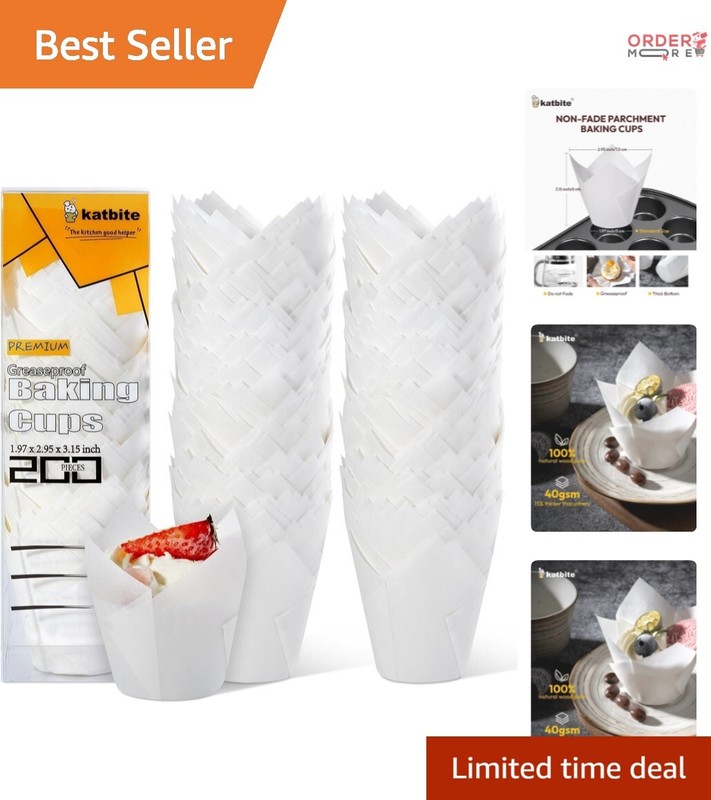 Multi-Use Tulip Cupcake Liners – 200PCS, Oven Safe for All Your Baking Needs