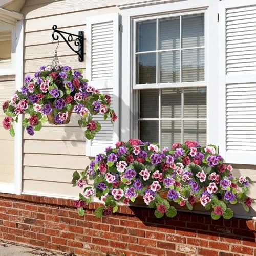 Artificial Flowers for Outdoor Decor 2 Pcs Silk Fake Purple, Magenta, Pink gallery
