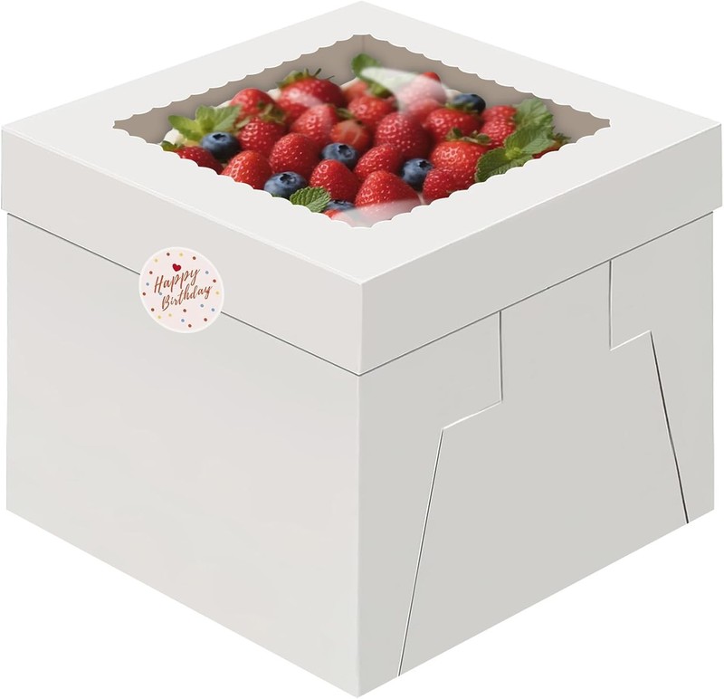 15pcs Cake Boxes,10x10x8 Inch Tall Cake Box with Window, White Bakery Boxes |