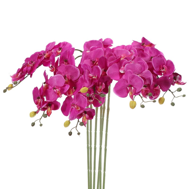 6pcs, 31″ 7 Heads Artificial Orchid Stems Faux Silk Phalaenopsis Purple