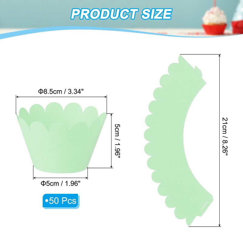 Cupcake Wraps, 50 Pack Standard Wave Decor Baking Cards, Green gallery