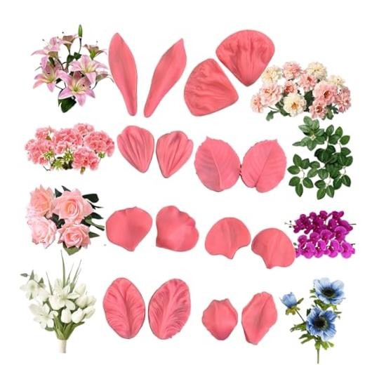 Gumpaste Flower Silicone Veiner Mold 8 Set, Fondant Flower Mold Leaf Tulip A