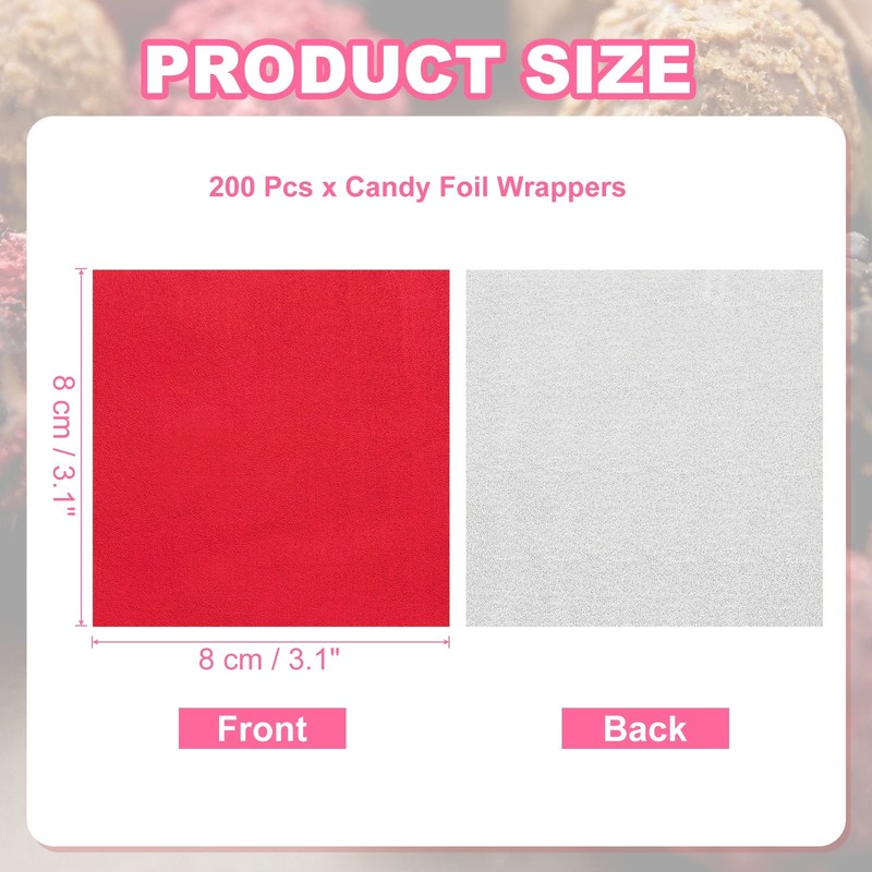 200 Pcs Candy Foil Wrapper, 3.1 x 3.1" Chocolate Wrapper, Red (Orange Peel) gallery