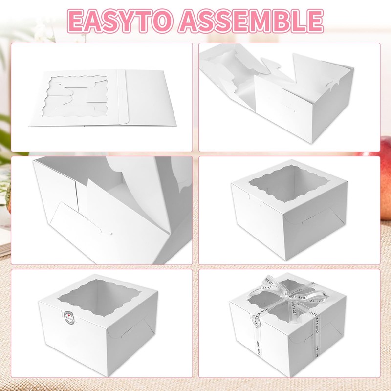 28 Sets 8x8x5 Cake Box, White Cake Box with Window 28pcs White Boxes and 28 p... gallery