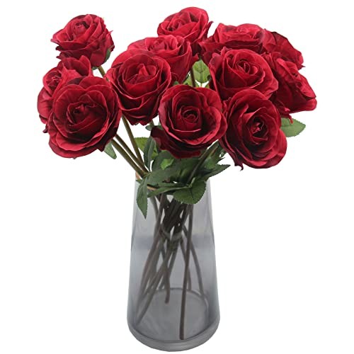 Artificial Roses Flowers for Flower Arrangement Pcs Silk Rose Bouquet 12 Red gallery