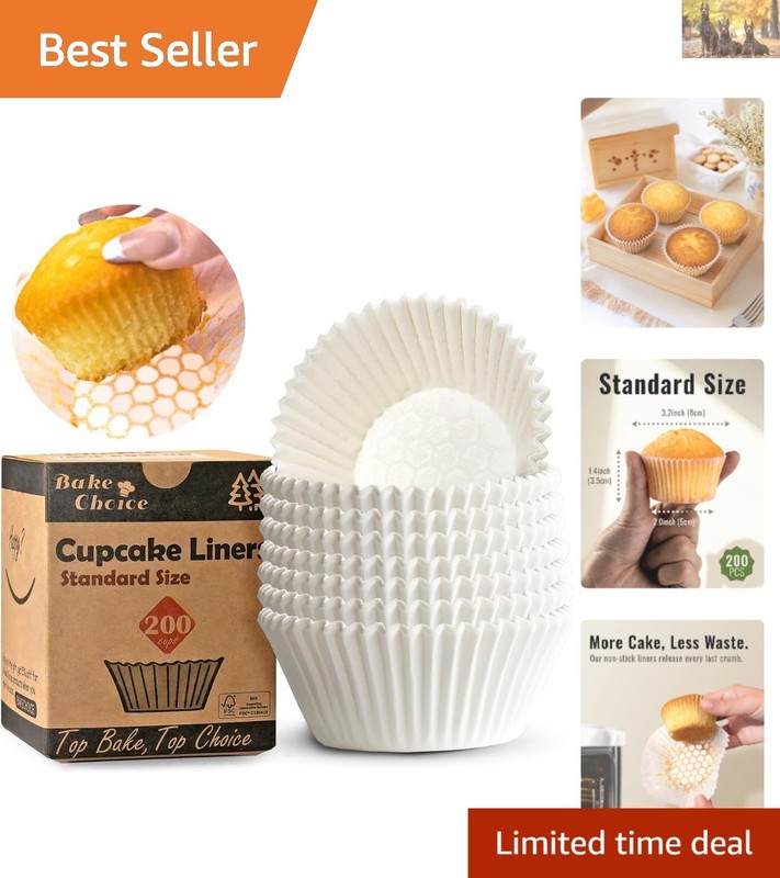 Sustainable Cupcake Liners – 200 Count, Ideal for Parties and Celebrations