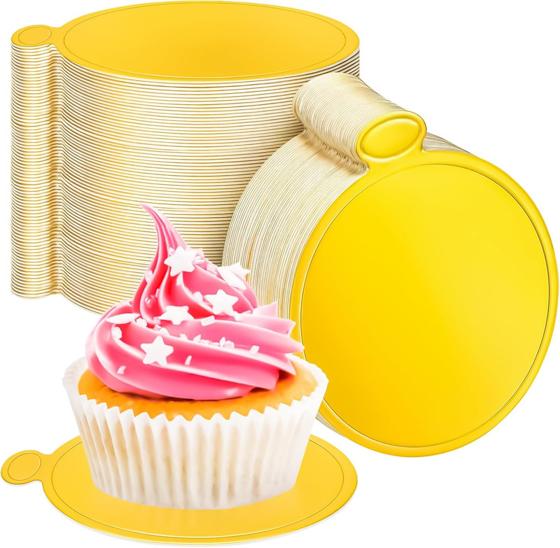 50 Pcs Mini Cake Boards 3.5Inch Gold round Cake Circle Base, Mini round Dessert
