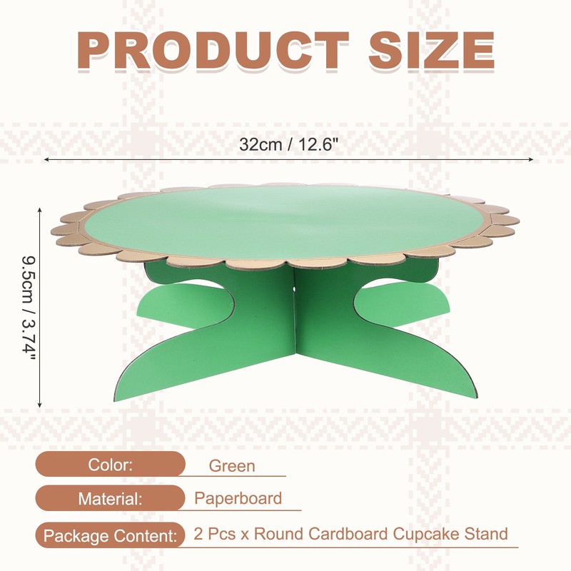 2 Pcs 1-Tier Cardboard Cake Stand Holder, 13 Inch Round Cupcake Stand, Green gallery