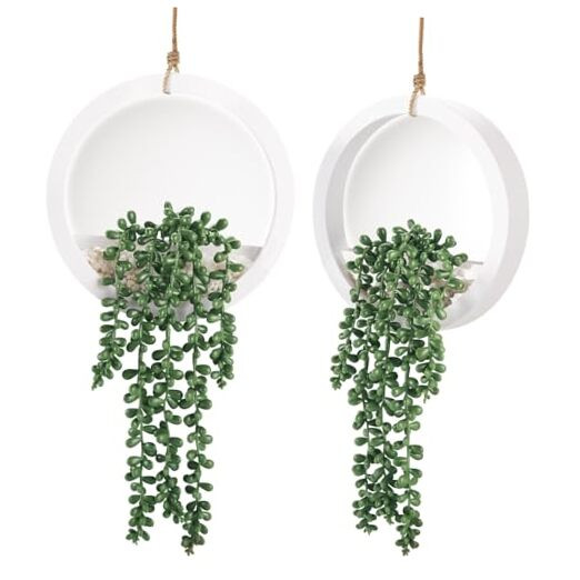 2 Pack Fake Plants Hanging Artificial Succulents Plants in White Pots for