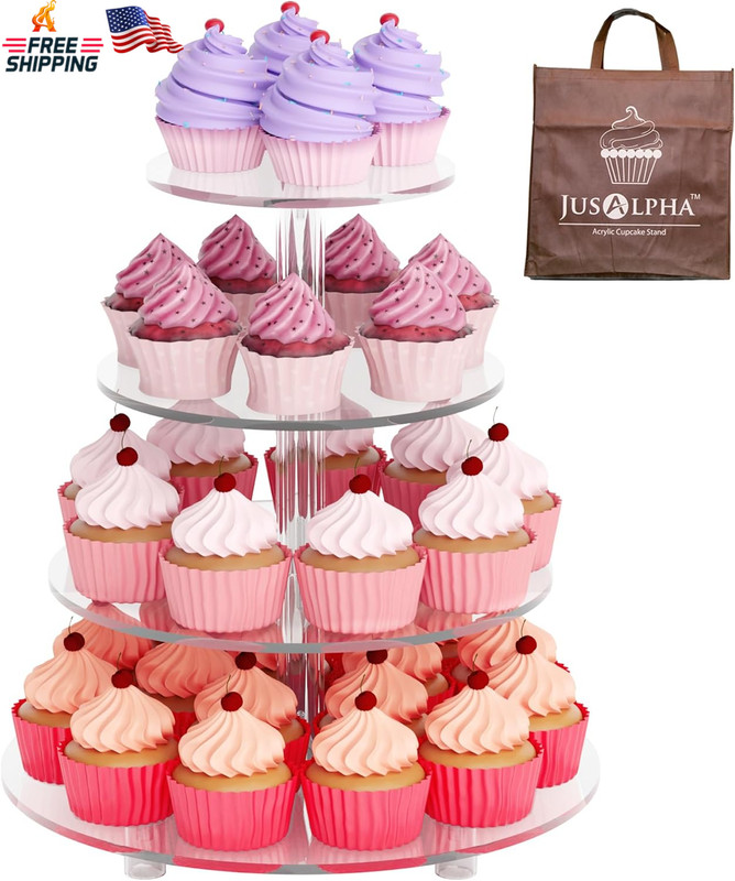 Jusalpha Large 4 Tier Cupcake Stand,Acrylic round Cake Stand Dessert Tower Tea P