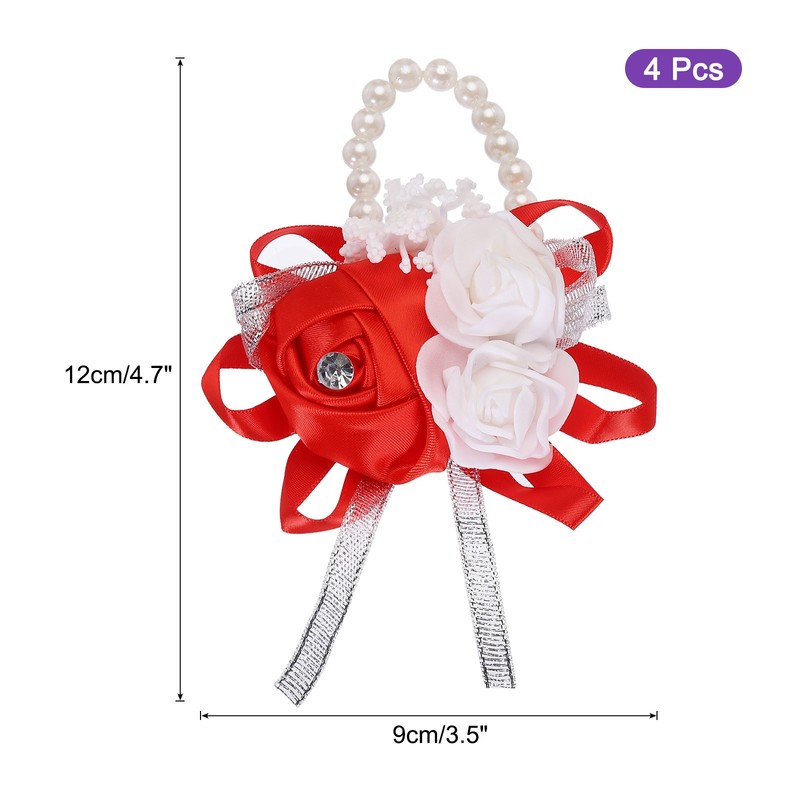 Wrist Corsage Artificial Flower Bracelets Pack of 4 Rose Wrist Red gallery