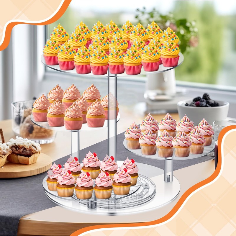 Tiered Cupcake Display Stand Rotatable Cake and Cupcake Tower Stand Combo Cle... gallery