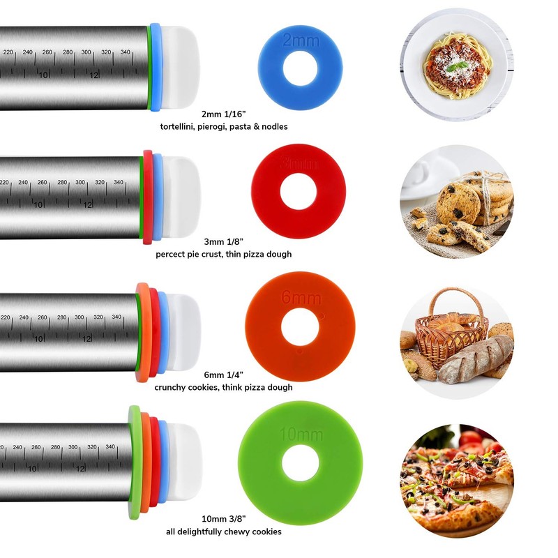 Rolling Pin and Pastry Baking Mat Set, Rolling Pins with Adjustable Thickness... gallery
