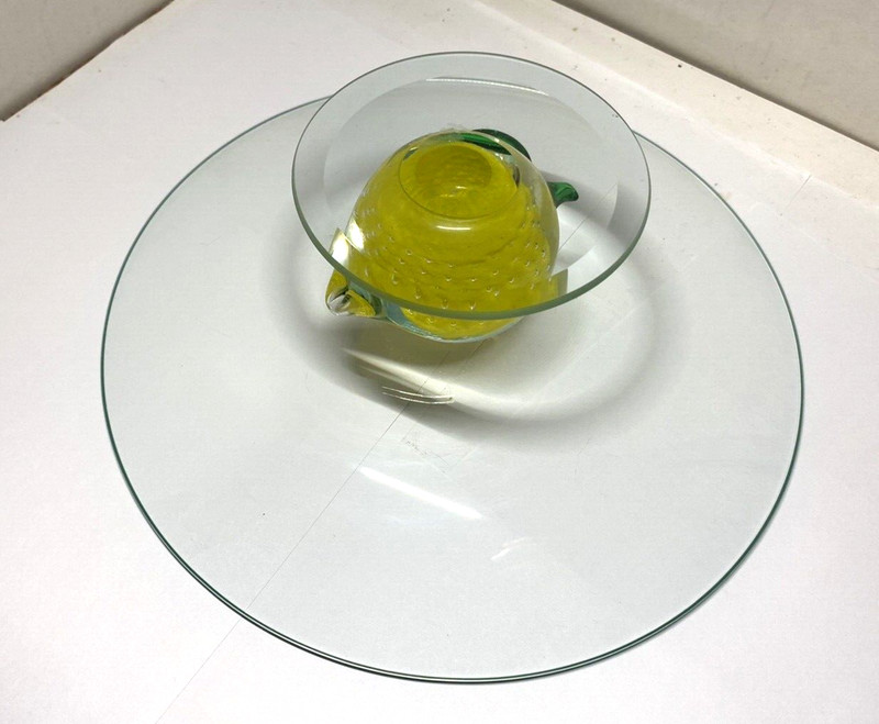 ART GLASS LEMON PEDESTAL FRUIT BOWL CAKE PLATE, FREE SHIPPING gallery