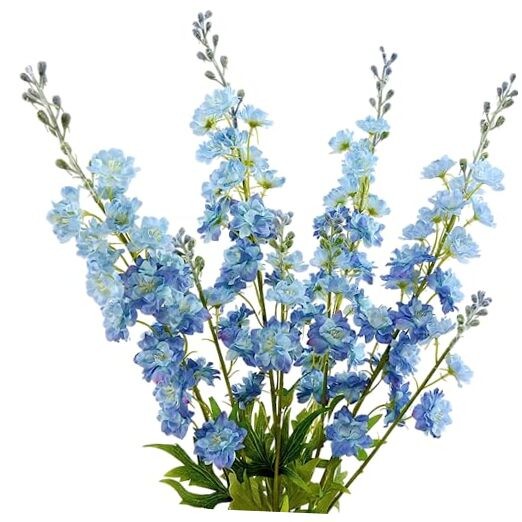 4PCS Delphinium Artificial Flower 33.5” Long Larkspur Stem Plant Light Blue