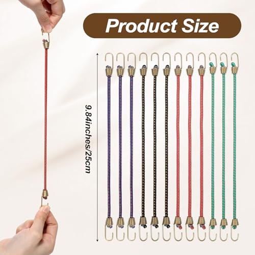 12 PCS Small Bungee Cords with Hooks, 10 Inch Adjustable Mini Bungee Cords gallery