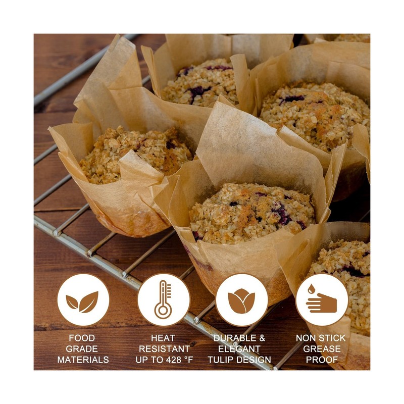 120 Counts Natural Tulip Cupcake Liners for Baking Cups, Food Grade Parchment... gallery