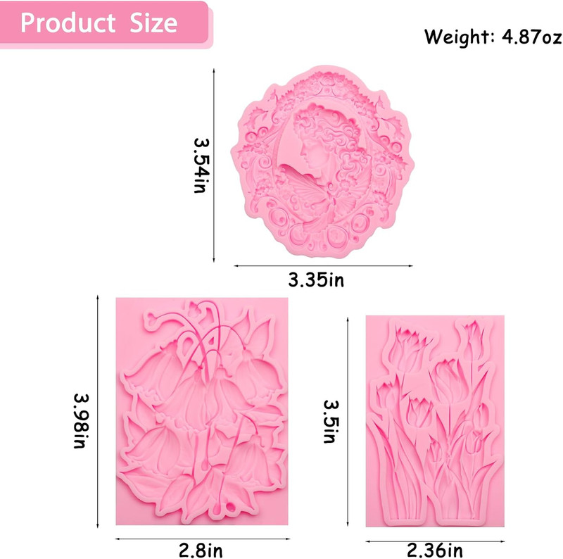 Vintage Floral Silicone Molds Set, 3 Pack Decorative Relief Molds gallery