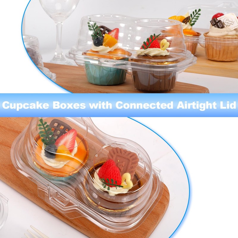 25 Pack Cupcake Boxes, Disposable 2-Compartment Cupcake Carrier Holder with L... gallery