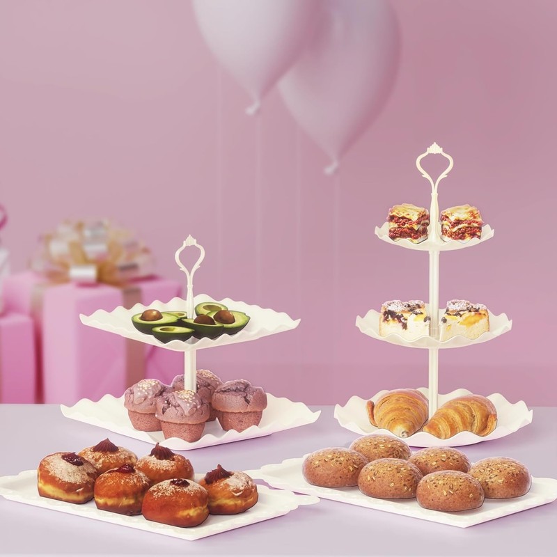 10 Pack Cake Stand Set W/ 3 x Two-Tier & 3 x Three-Tier Cupcake Stands Plastic gallery
