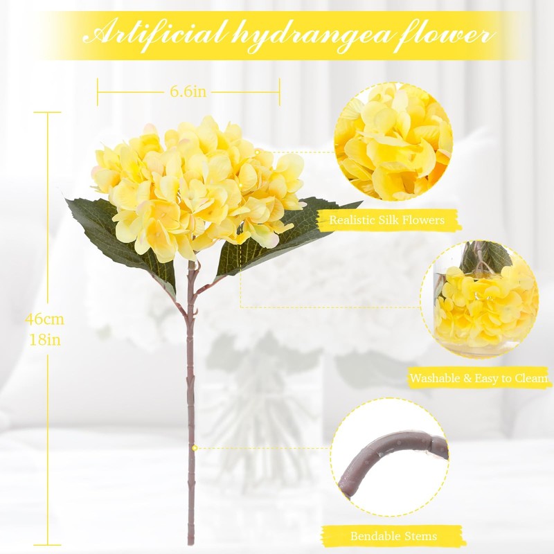 Wenhuidr 6PCS Artificial Silk Hydrangea Flowers, Yellow gallery