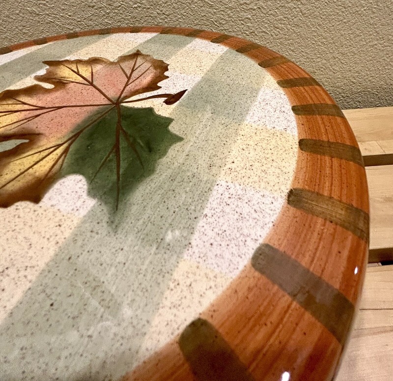 World Bazaars Inc. Handpainted Maple leaf Ceramic Pedestal Cake Dish 11” gallery