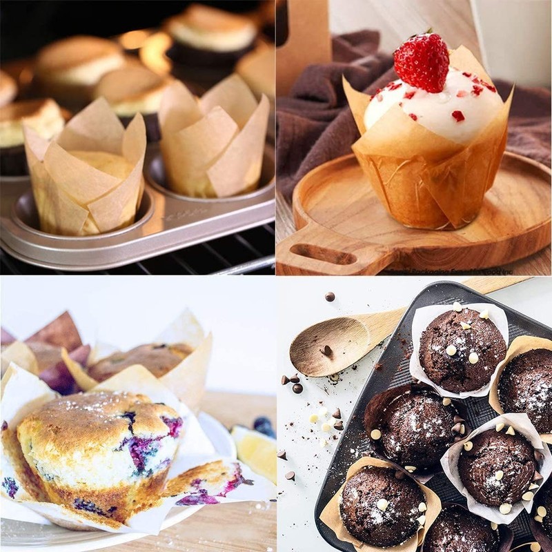150 PCS Tulip Cupcake Liners Natural Blue White Baking Cups Grease-Proof gallery