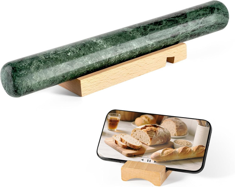 Marble French Rolling Pin for Baking, 12 Inch Non Stick Polished Rolling Pin for