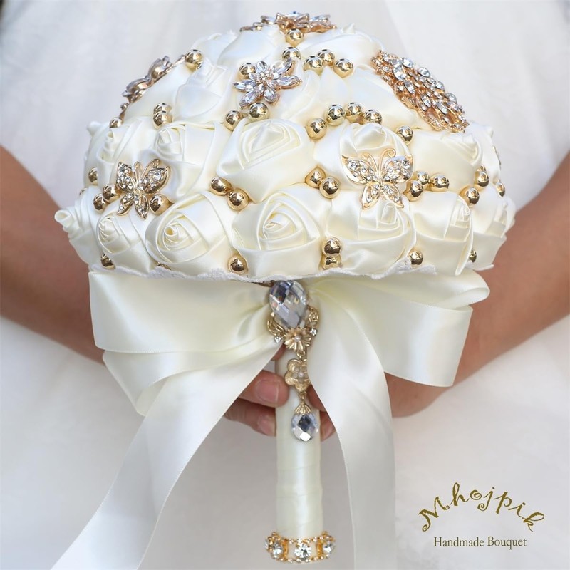 Mhojpik Bridal Wedding Bouquet Round Holding Bouquet Throw Toss Artificial Rose gallery
