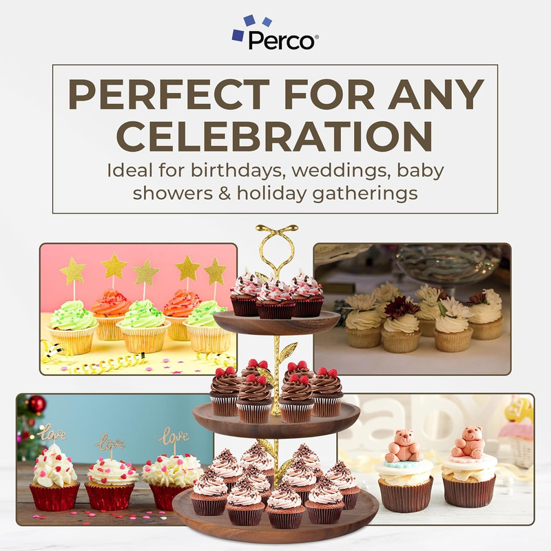 Perco 3 Tier Walnut Wood Cupcake Stand Rustic Display for 20 Cupcakes Birthdays gallery