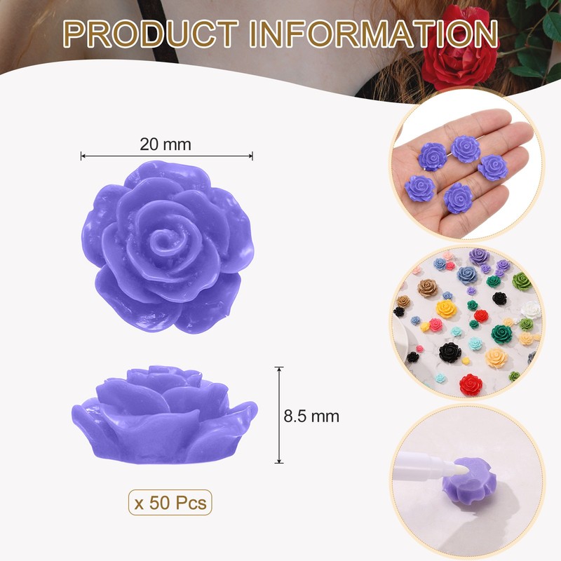 50 Pcs Dark Purple Resin Rose Flower Beads, 20mm Flatback Flower Charm gallery