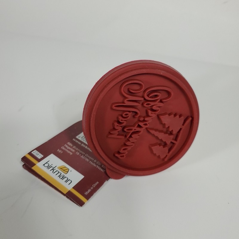 BIRKMANN German MERRY CHRISTMAS Wooden Rubber COOKIE Stamp STAMPER NWT New