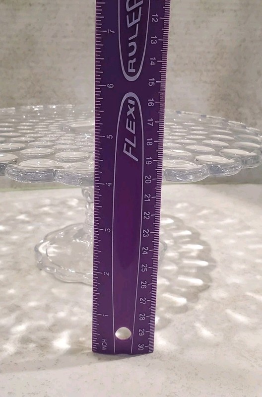 Round Glass Footed Cake Stand Pebble Water Drop Design. 9 1/2" Diameter Vintage gallery