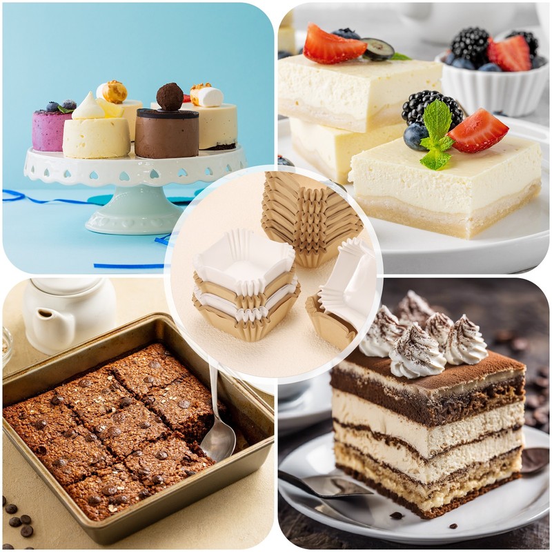100pcs Square Cupcake Liners Paper Baking Cups Disposable Kraft Paper Color gallery