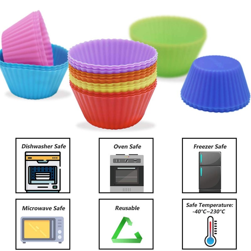 24 Pack Silicone Baking Cups Reusable Muffin Liners Non-Stick #10618, Rainbow gallery