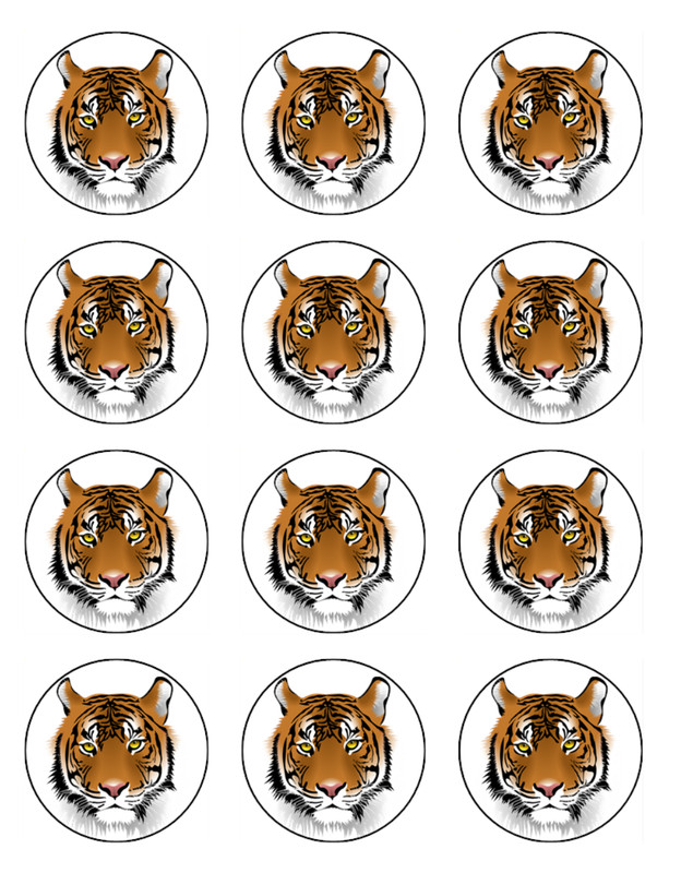 Tiger Cupcake Toppers Edible Icing Birthday Cake Jungle Animal Decorations #02