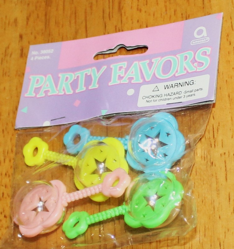 Amscan ~ 4 PK BABY RATTLES IN 4 COLORS #38502 Plastic Cakes or Party Favors NEW