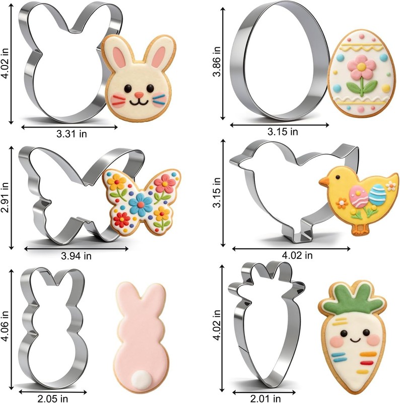 6Pcs Large Easter Cookie Cutters Kids 4'' Bunny Head Egg Chicken Rabbit Carrot gallery