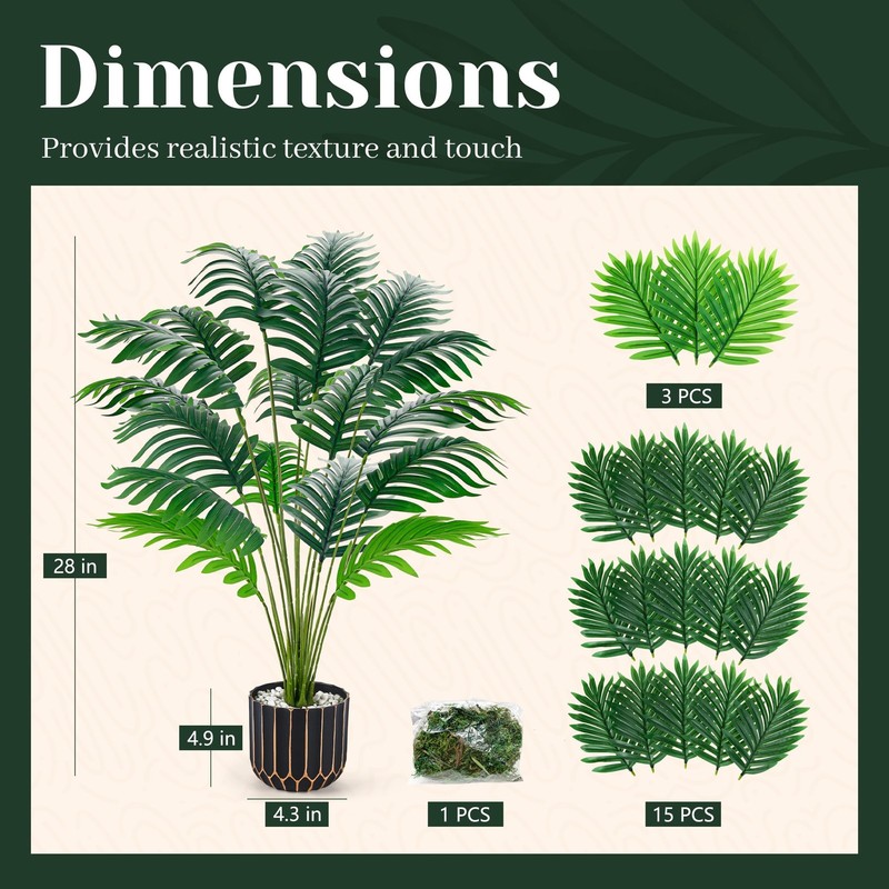 Der Rose 28" Fake Palm Tree Large Artificial Potted Plants 28"-Palm, Black gallery