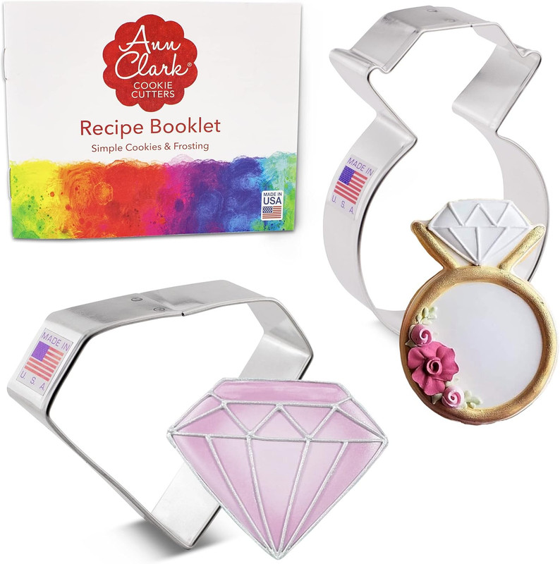 Ann Clark Engagement Cookie Cutters 2-Pc Set (Diamond Ring & Gem) Made in USA gallery