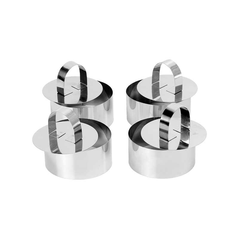 Round Stainless Steel Mousse Ring Set 4PCS with Pusher Round Cake Mold for DI…
