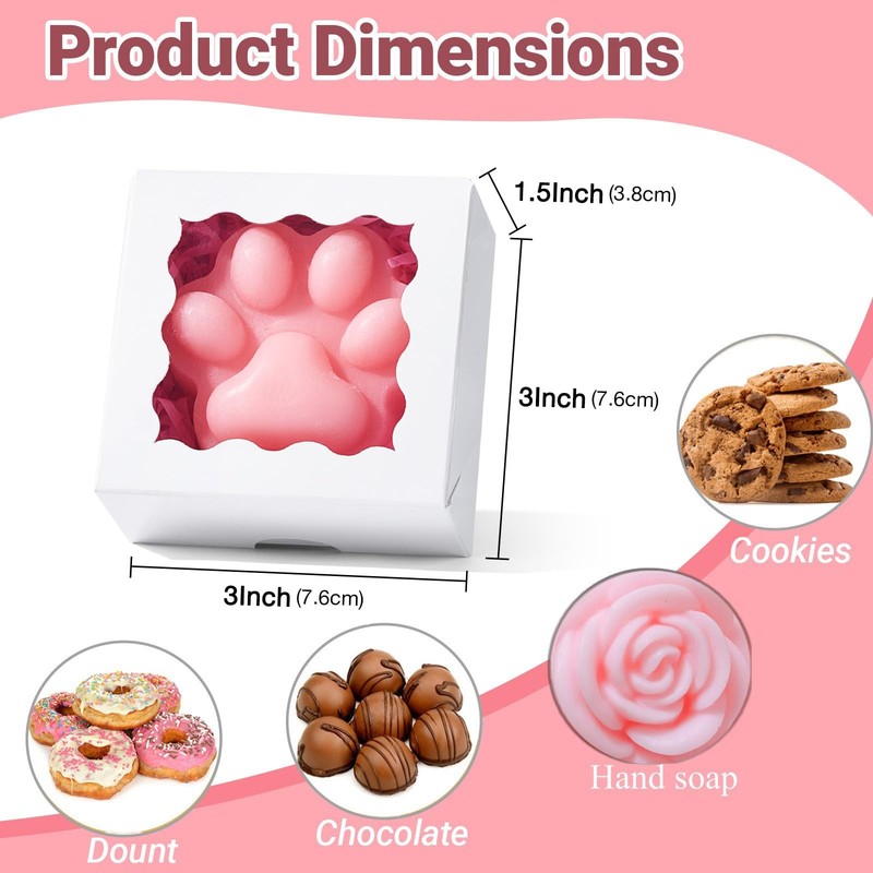 100 Count 3x3x1.5 Inch White Paper Gift Boxes with Window for Cookies New gallery