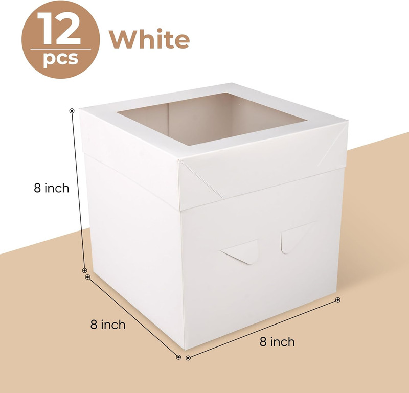 Cake Boxes - 8X8X8 Inch 12-Pack - Box with Window for Birthdays, Weddings and Pa gallery