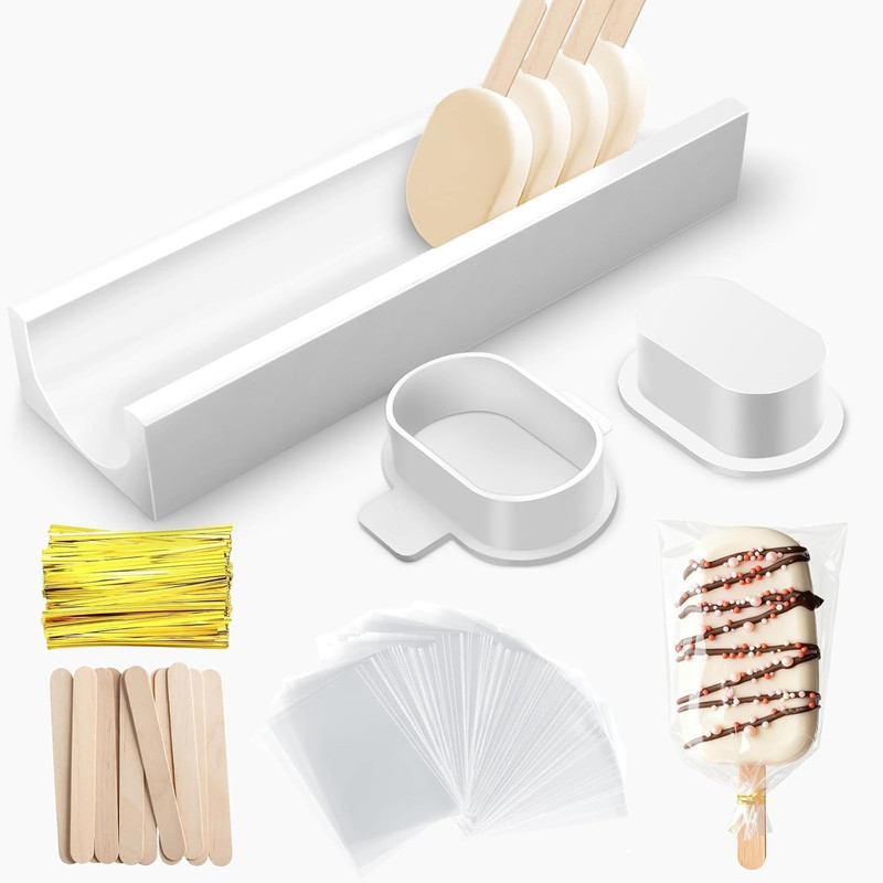 3 Inch Cakesicle Cutter and Cake Pop Mold Set with 8.7in Tray, 100 Wooden Sticks
