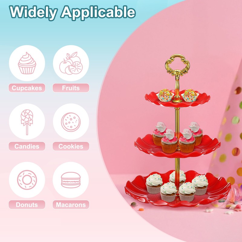 3-Tier Cupcake Stand Holder, Round Tiered Serving Dessert Tray, Black gallery